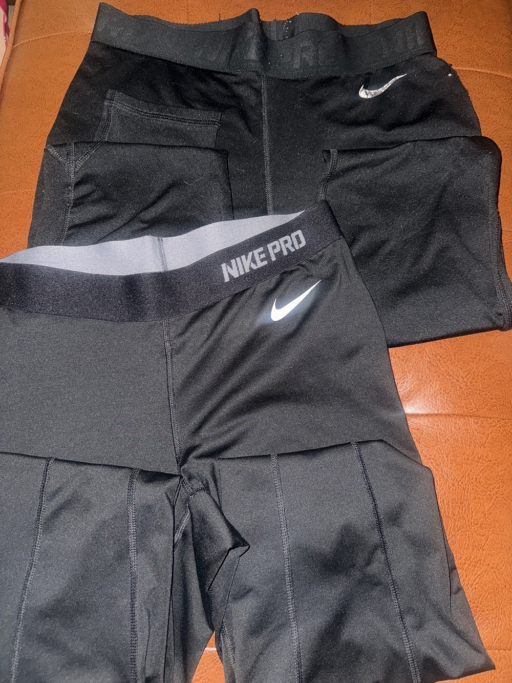 Nike Black Compression Leggings with White Swoosh (2 pairs) **CLOSET CLEAN OUT**